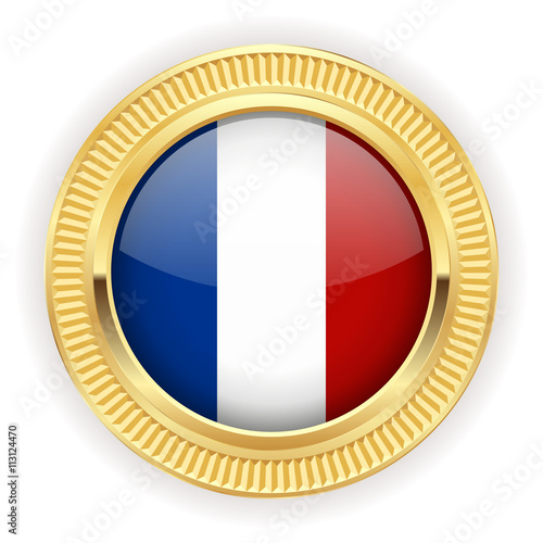 Runder Button mit französische Flagge und silber Rand 