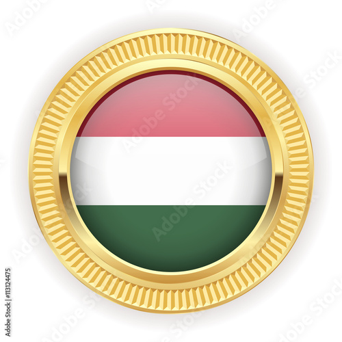 Runder Button mit ungarischer Flagge und silber Rand 