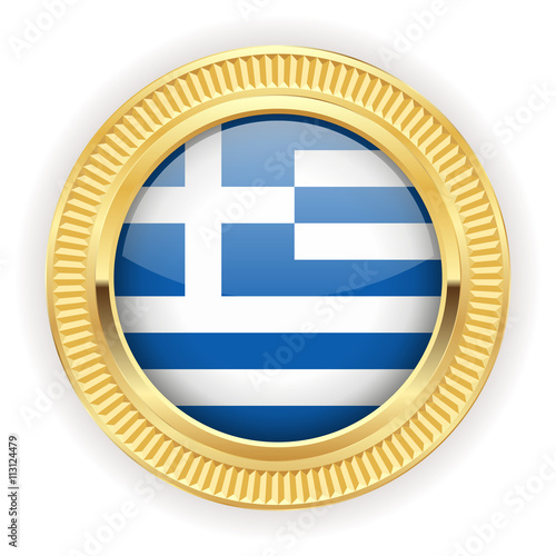 Runder Button mit grichischer Flagge und silber Rand 