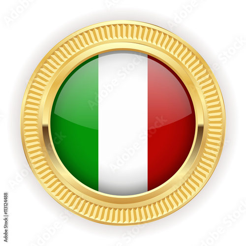 Runder Button mit italienischer Flagge und silber Rand 