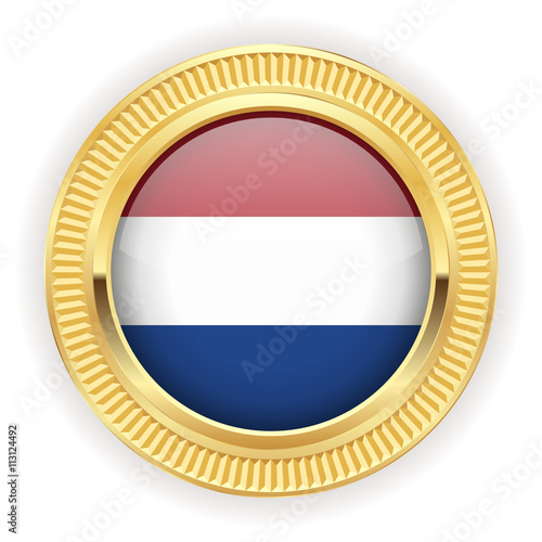 Runder Button mit niederländischer Flagge und silber Rand 