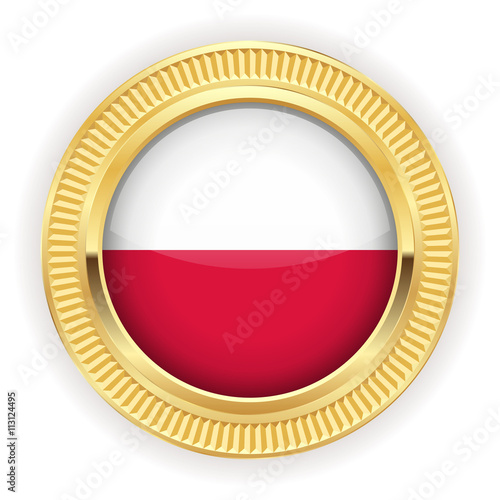 Runder Button mit polnischer Flagge und silber Rand 