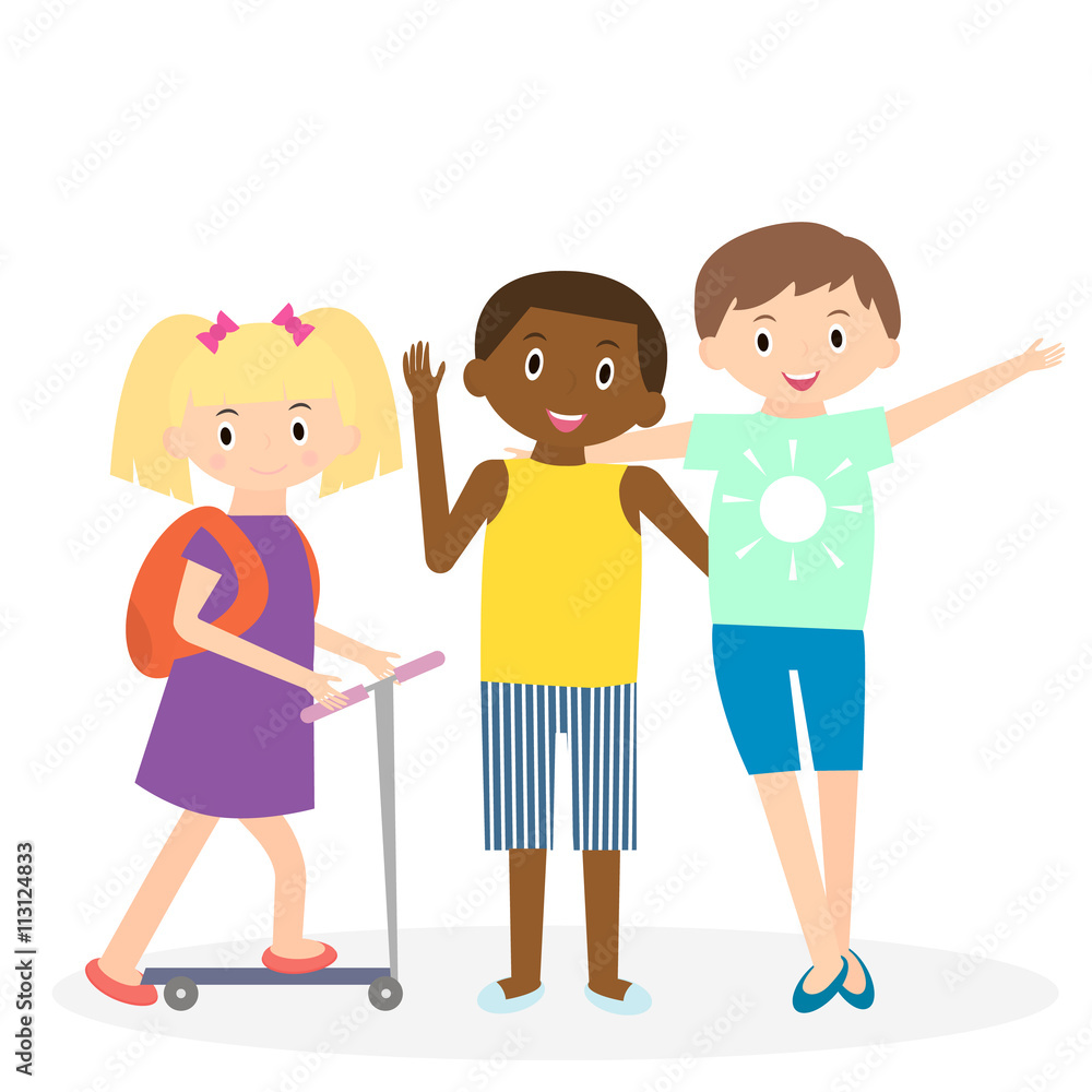 Children friends. Three friends leisure time together. Kids isolated. Vector illustration Children friends. Three friends leisure time together. Kids isolated. Vector illustration