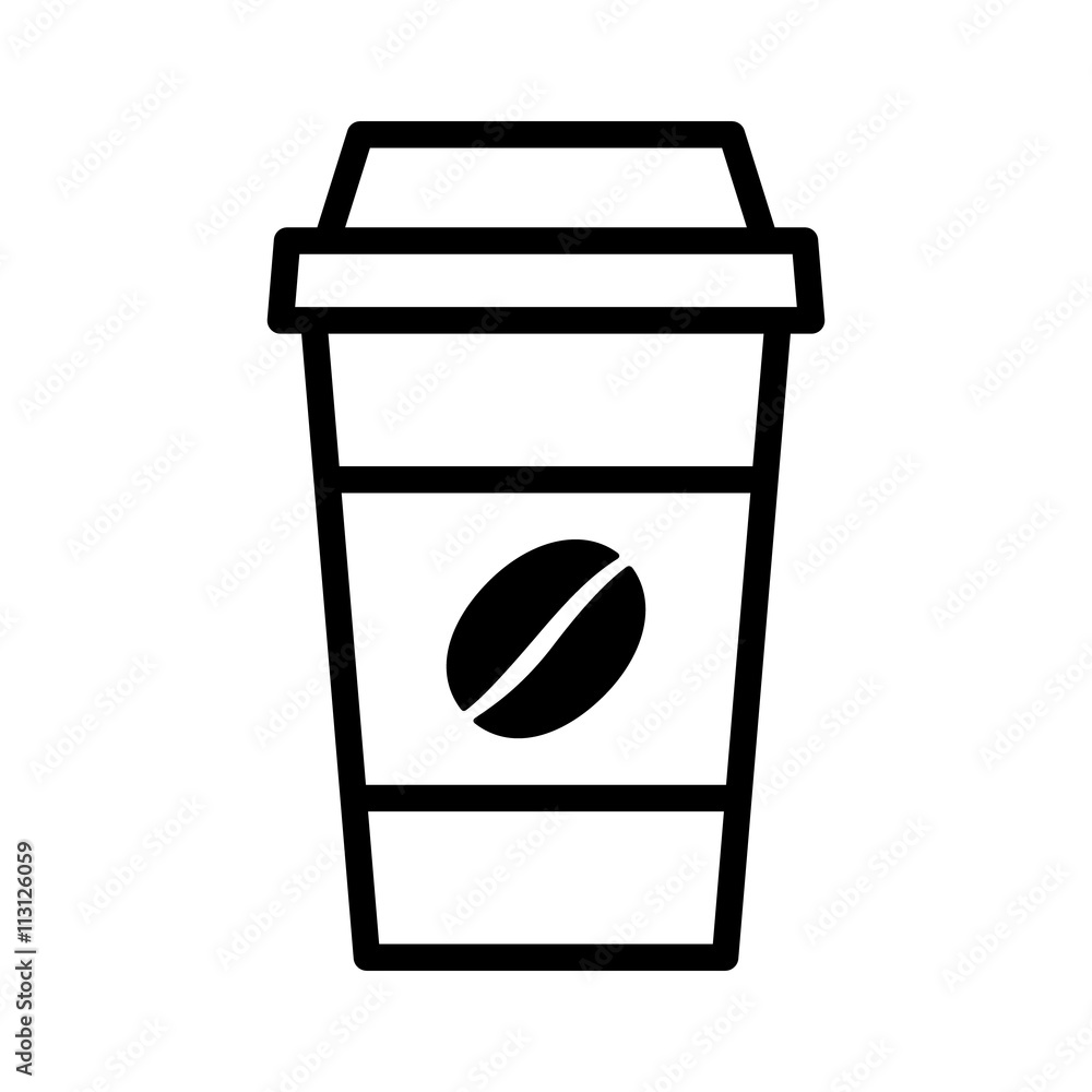 Coffee in disposable paper cup with bean line art icon for apps and websites Coffee in disposable paper cup with bean line art icon for apps and websites