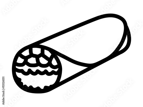 Mexican food burrito wrap with meat and rice line art icon for apps and websites 