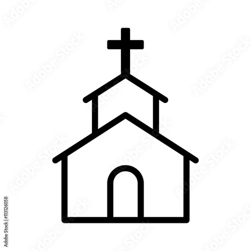 Christian church / chapel with cross line art icon for apps and websites