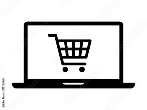 Online shopping on laptop computer flat icon for apps and websites