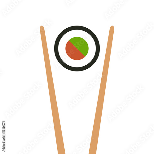 Japanese food - maki roll sushi with chopsticks flat color icon for apps and websites
