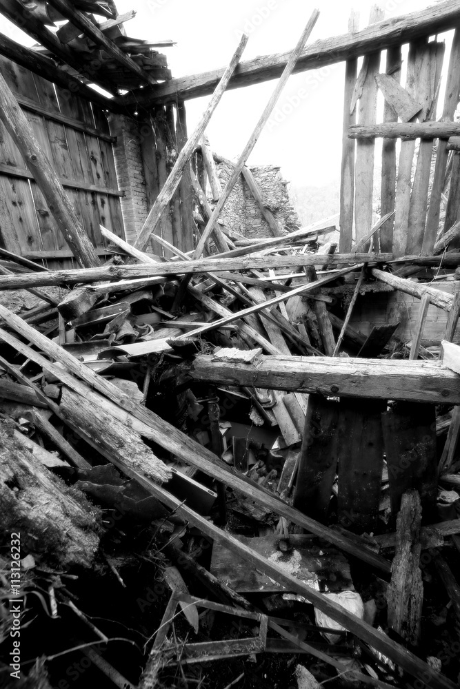 rubble and the ruins of the house  destroyed by powerful earthqu