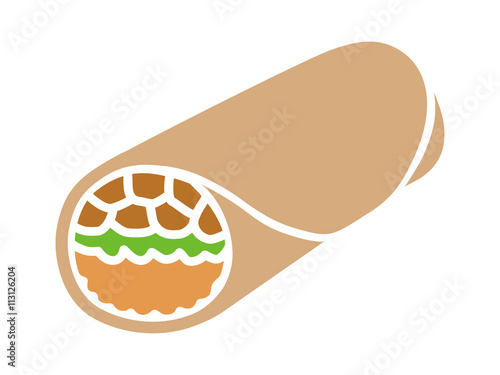 Mexican food burrito wrap with meat and rice flat color icon for apps and websites 