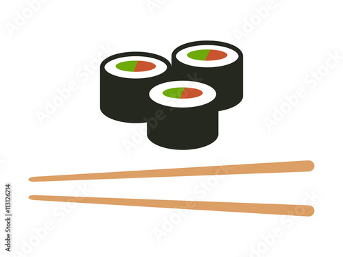 Japanese food - maki roll sushi with chopsticks flat color icon for apps and websites