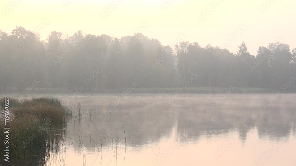 foggy early morning on lake in country region. 4K foggy early morning on lake in country region. 4K