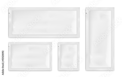 White empty plastic packaging. Blank foil or plastic sachet