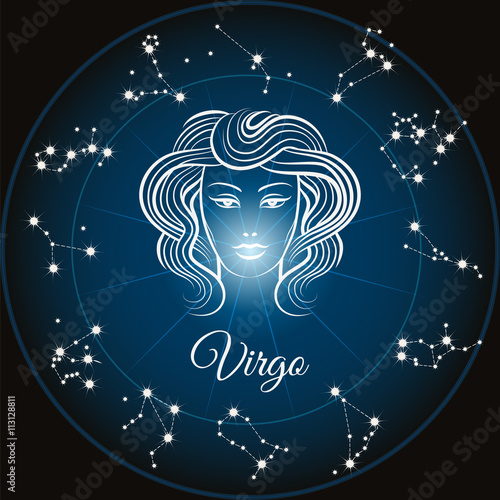 Zodiac sign virgo and circle constellations. Vector illustration