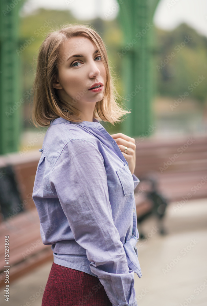 Portrait of beautiful sensual woman with blue eyes.