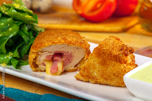 Breaded cutlet served on a plate