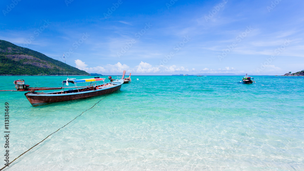 long-tailed boat on Bundhaya beach Koh LIPE Thailand long-tailed boat on Bundhaya beach Koh LIPE Thailand