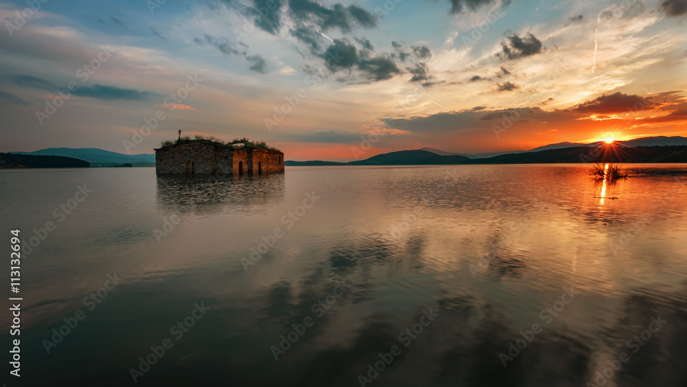 Magnificent summer sunset at Zhrebchevo Dam, Bulgaria