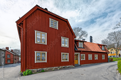 Colorful houses in the historic center of Sigtuna, Sweden