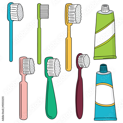 vector set of toothbrush and toothpaste