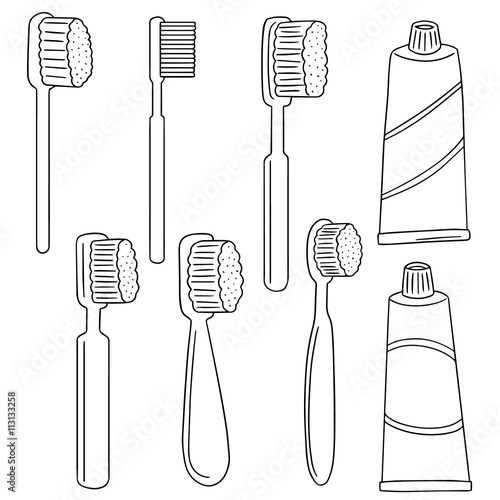 vector set of toothbrush and toothpaste