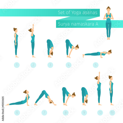 Vector yoga set in flat style. 