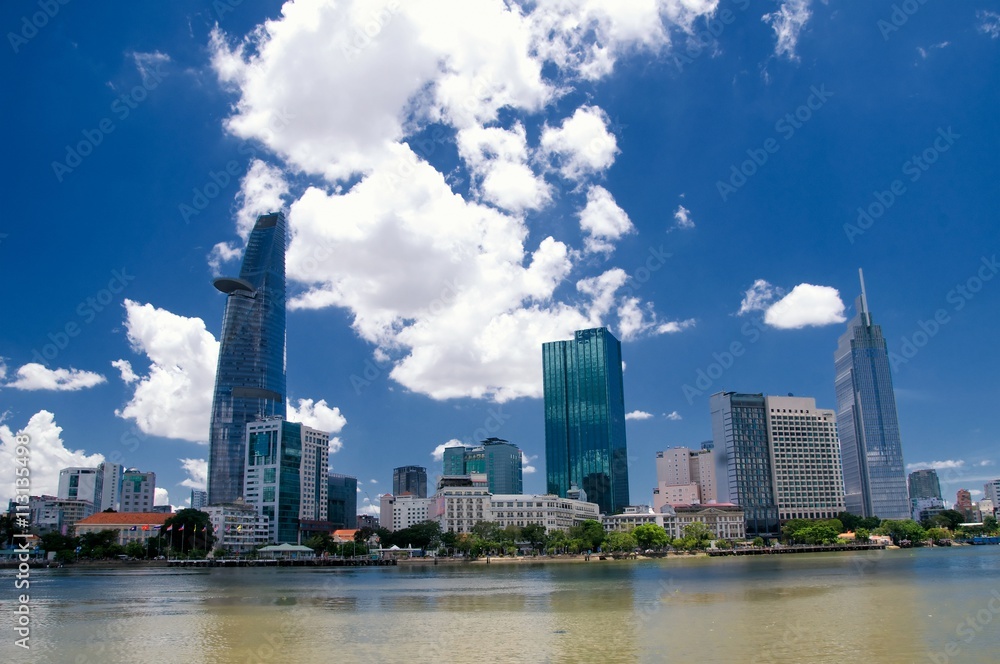 Εκτύπωση καμβά Cityscape of Ho Chi Minh with modern architecture, viewed over Saigon river in Southern Vietnam