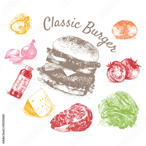 PrintVector illustration of classic burger ingredients