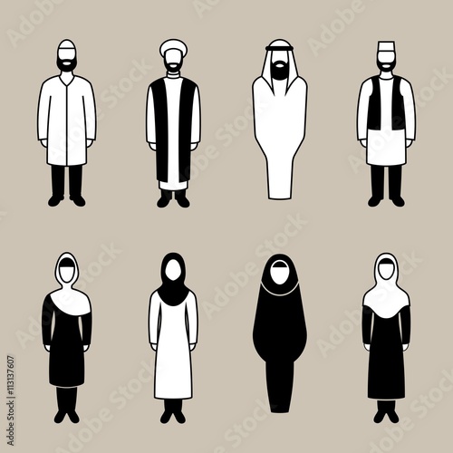 Traditional muslim people icon set