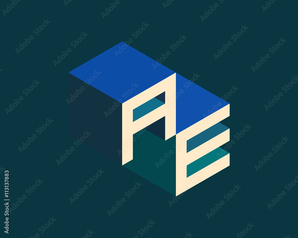 AE isometric 3D letter logo. three-dimensional stock vector alphabet font typography design. AE isometric 3D letter logo. three-dimensional stock vector alphabet font typography design.