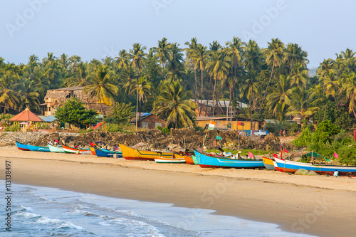 Fisherman boats on the Gokarna beach in Karnataka, India photo