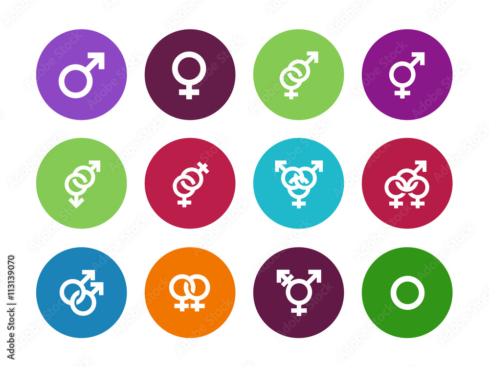 Gender identities circle icons on white background. Gender identities circle icons on white background.