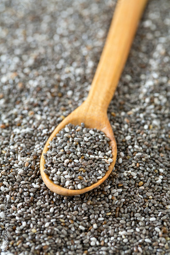 chia seeds onw ooden surface photo