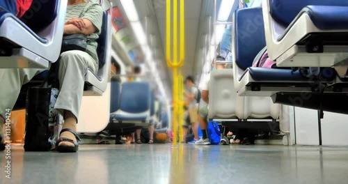 4K Crowd of People on Public Subway Metro Train, Commuter Train Transportation