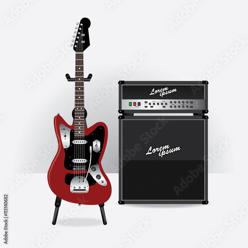 Electric Guitar with Guitar amplifier vector illustration