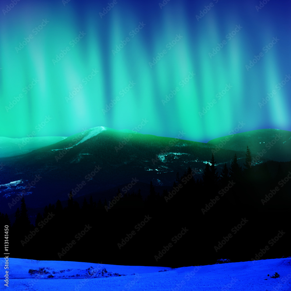 Beautiful landscape with northern lights