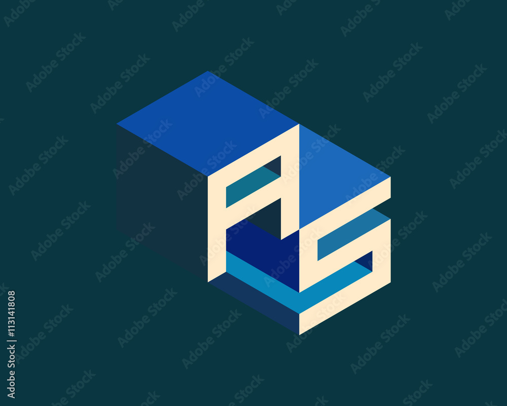 AS isometric 3D letter logo. three-dimensional stock vector alphabet font typography design. AS isometric 3D letter logo. three-dimensional stock vector alphabet font typography design.