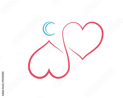Modern Mosque Logo Symbol - Two Heart Silhouette Dome