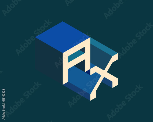 AX isometric 3D letter  logo. three-dimensional stock vector alphabet font typography design.