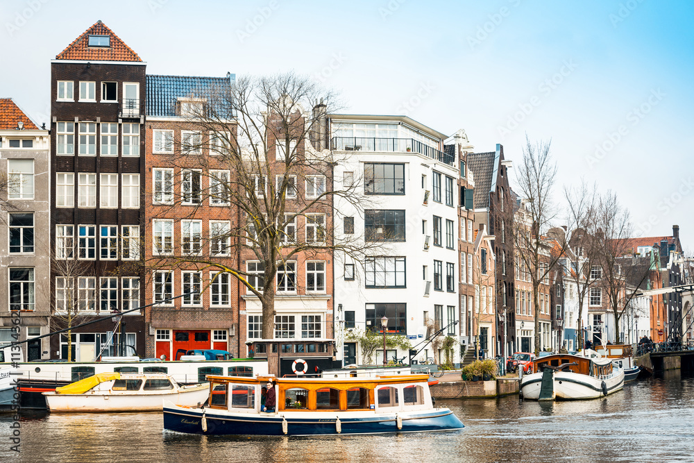 Amsterdam, Netherlands.-March 16, 2016 : Beautiful view of Amste