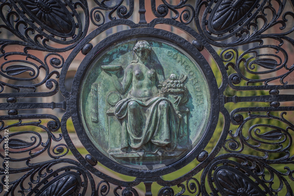 Alloy gates of the Peace Palace  in The Hague. Concordia