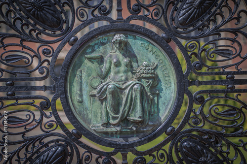 Alloy gates of the Peace Palace in The Hague. Concordia