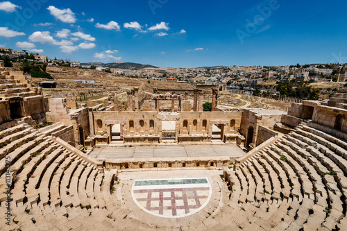 Amphitheater in the ancient Roman city,  Jerash, Jordan. photo