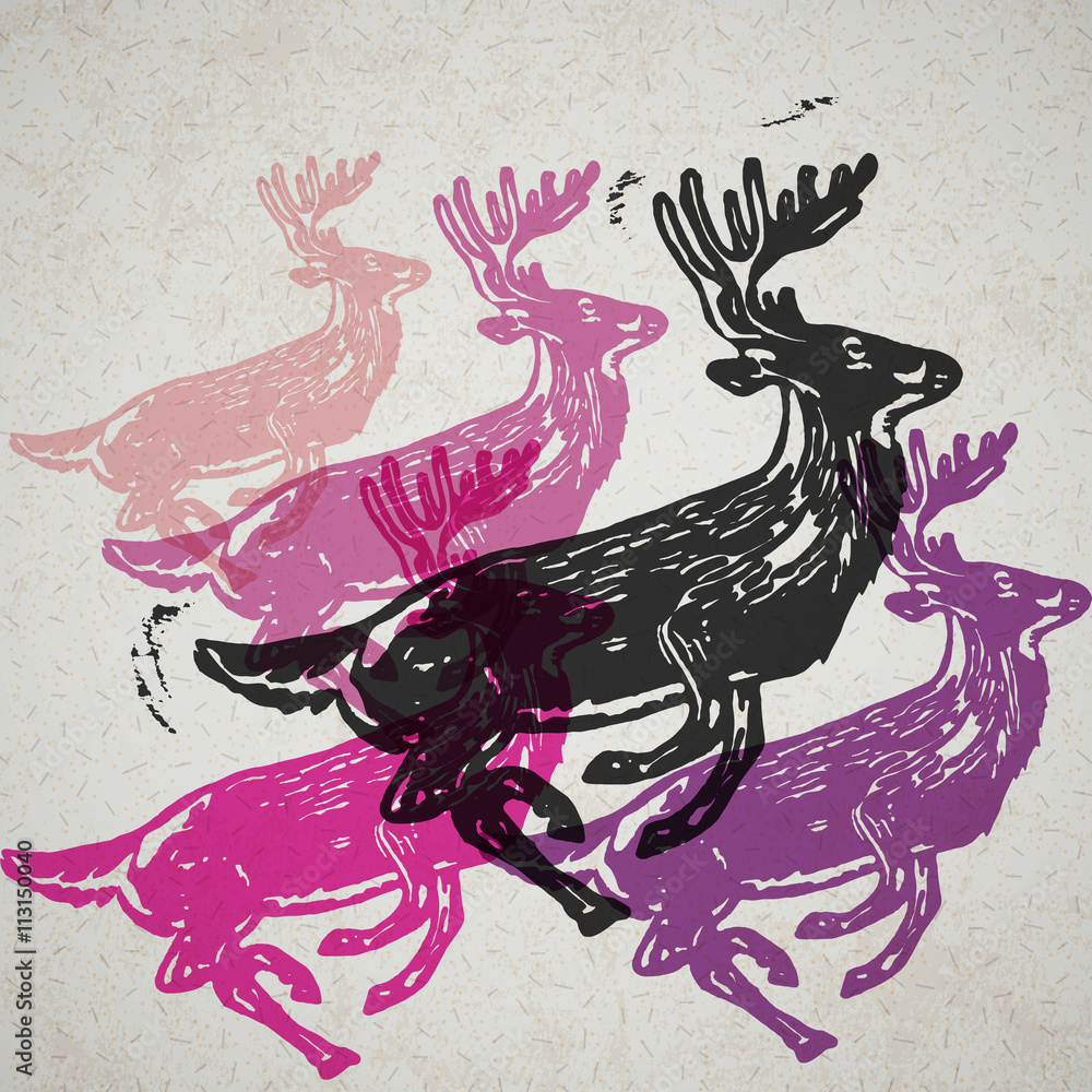 Fototapeta premium Vector reindeer in abstract composition.