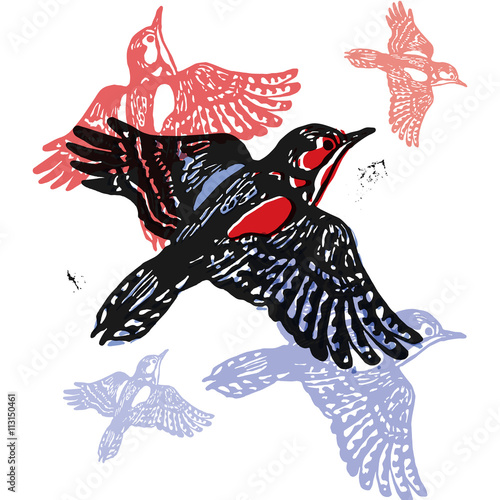 Vector woodpeckers in abstract composition
