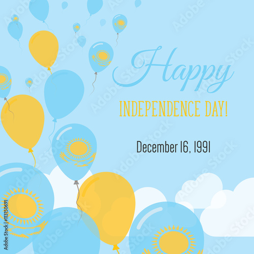Independence Day Flat Greeting Card. Kazakhstan Independence Day. Kazakhstani Flag Balloons Patriotic Poster. Happy National Day Vector Illustration.