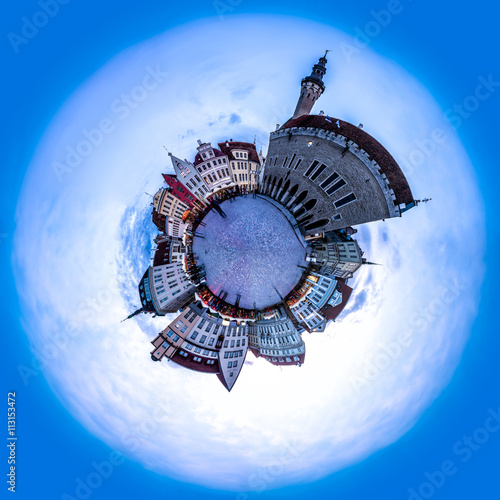 Evening view of Tallinn Town Hall Square or Old Market Square, Estonia. 360 degree miniplanet  photo