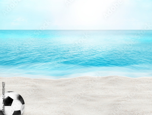 beautiful beach football soccer ball 3D ball sand water background