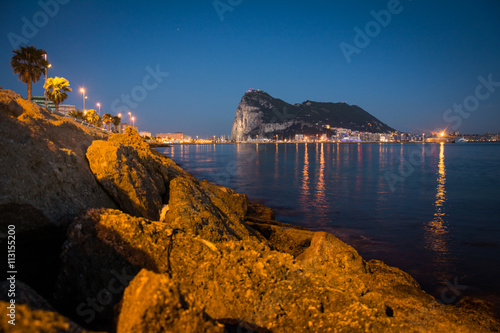 The Rock of Gibraltar at dusk seen from la Linea dela Concepcion, South spain