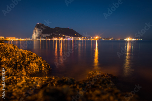 The Rock of Gibraltar at dusk seen from la Linea dela Concepcion, South spain